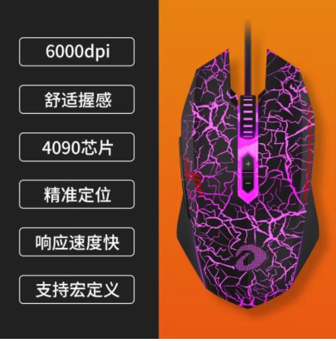 牧马人有线电竞游戏鼠标EM915机械宏编程鼠标网吧笔记本办公电脑台式吃鸡竞技外设 牧马人1代【裂纹黑】【6000DPI】 EM915